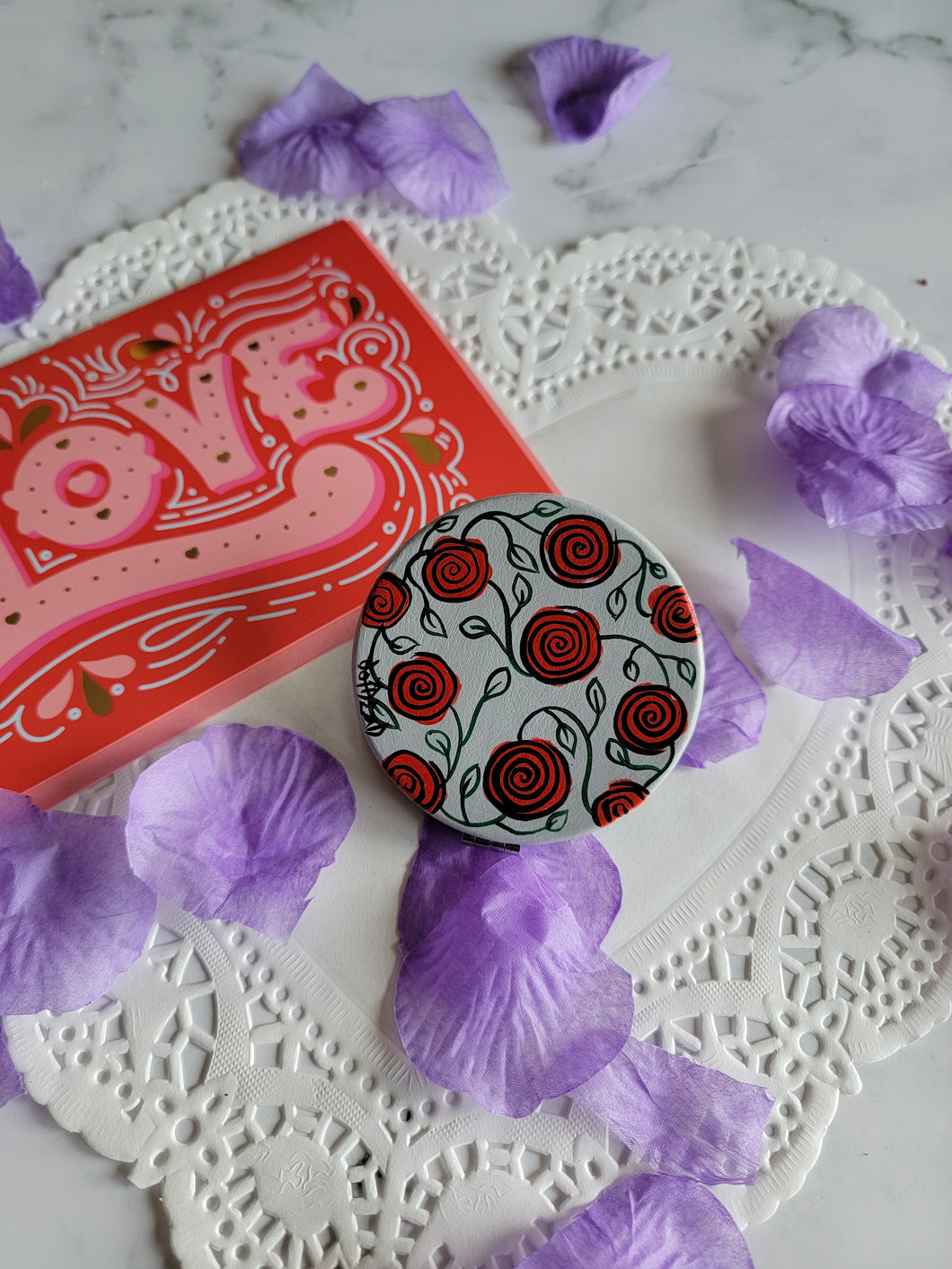 Roses Hand Painted Compact Mirror By voidead