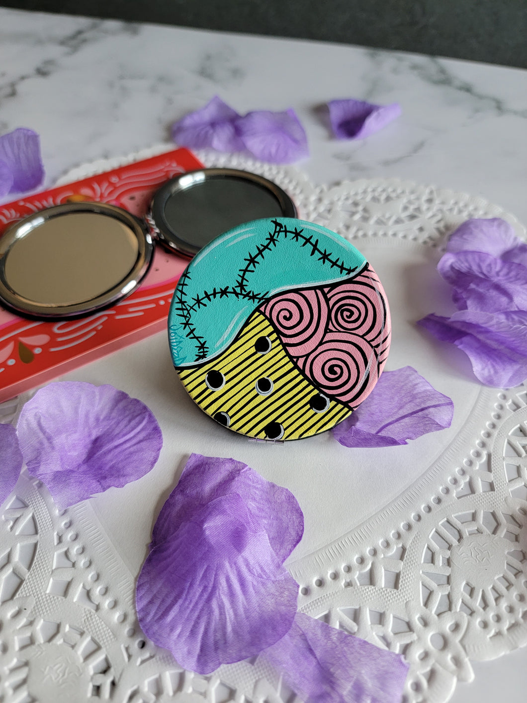 Stitches Hand Painted Compact Mirror By voidead