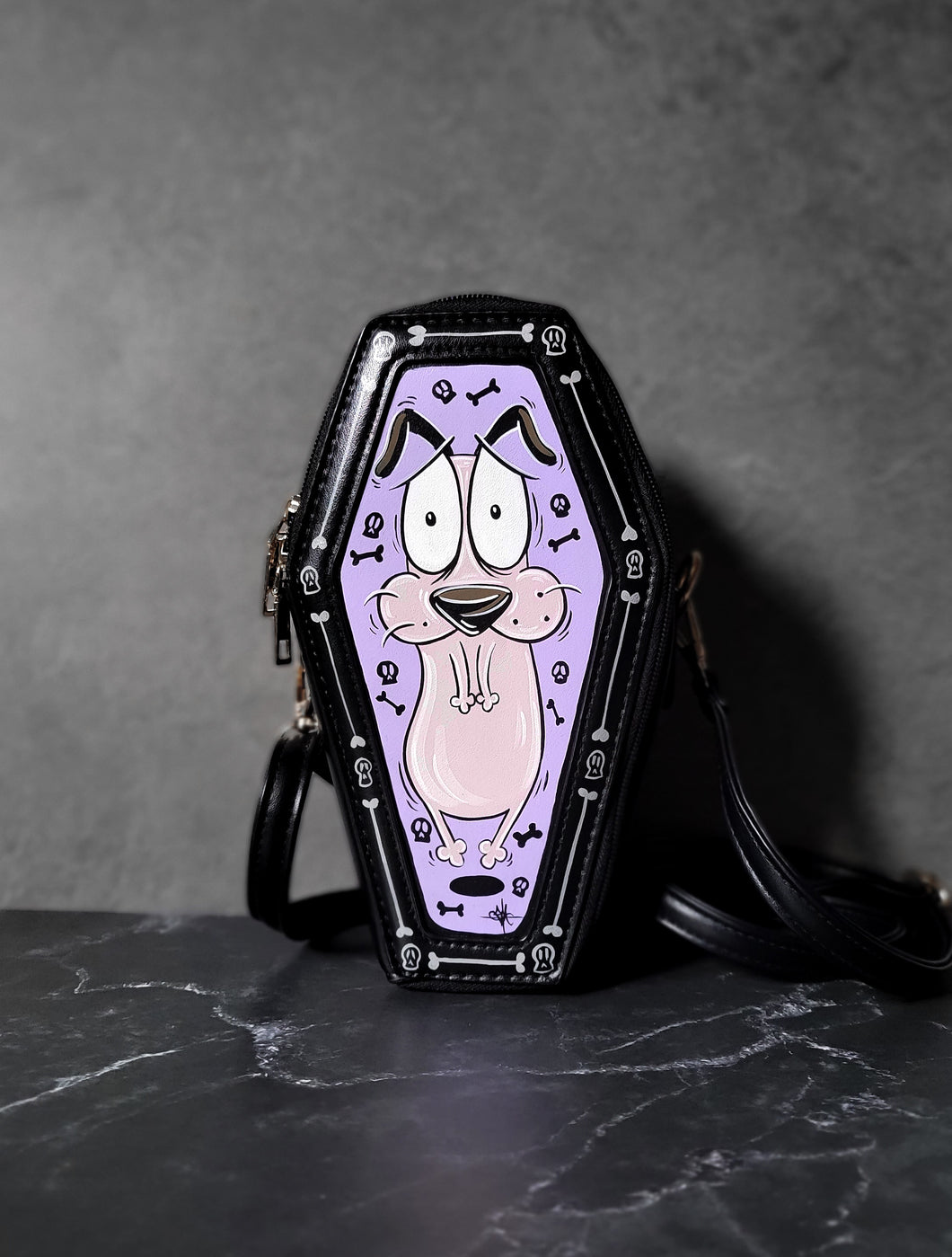 Scaredy Dog Painted Coffin purse/ crossbody Preorder By VOIDEaD