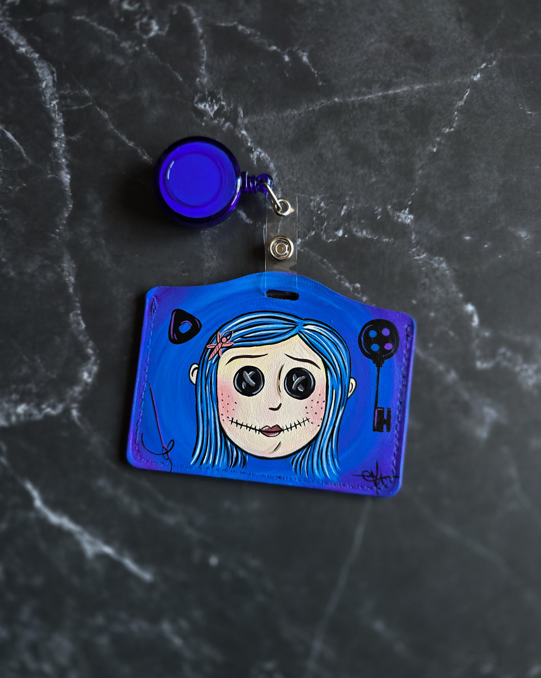 Button Girl painted retractable ID Tag By VOIDEaD