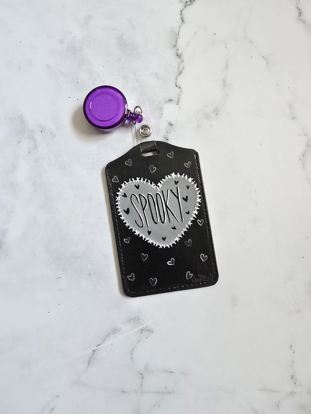 Spooky Heart Web painted retractable ID Tag By VOIDEaD