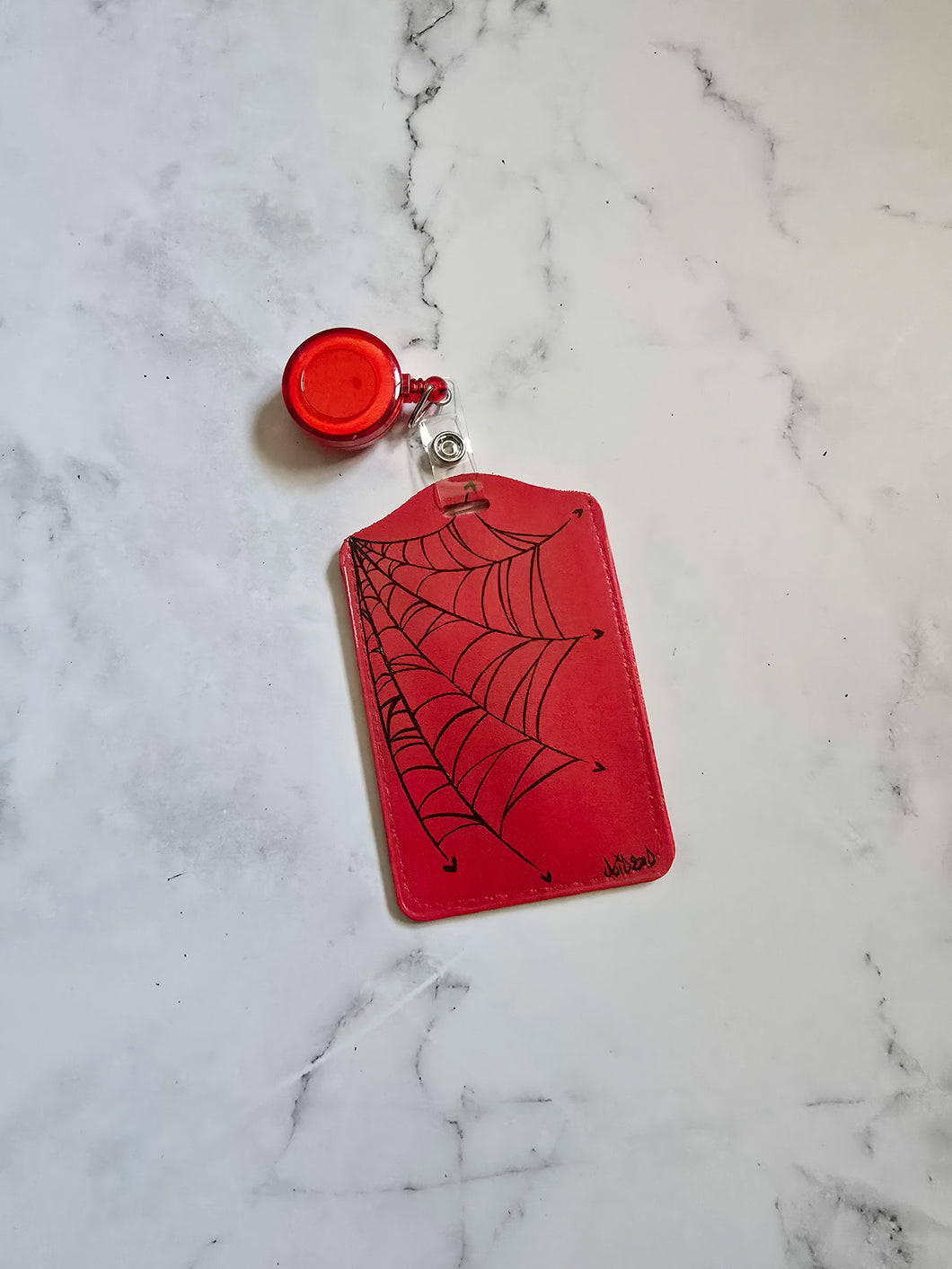 Red Web painted retractable ID Tag By VOIDEaD