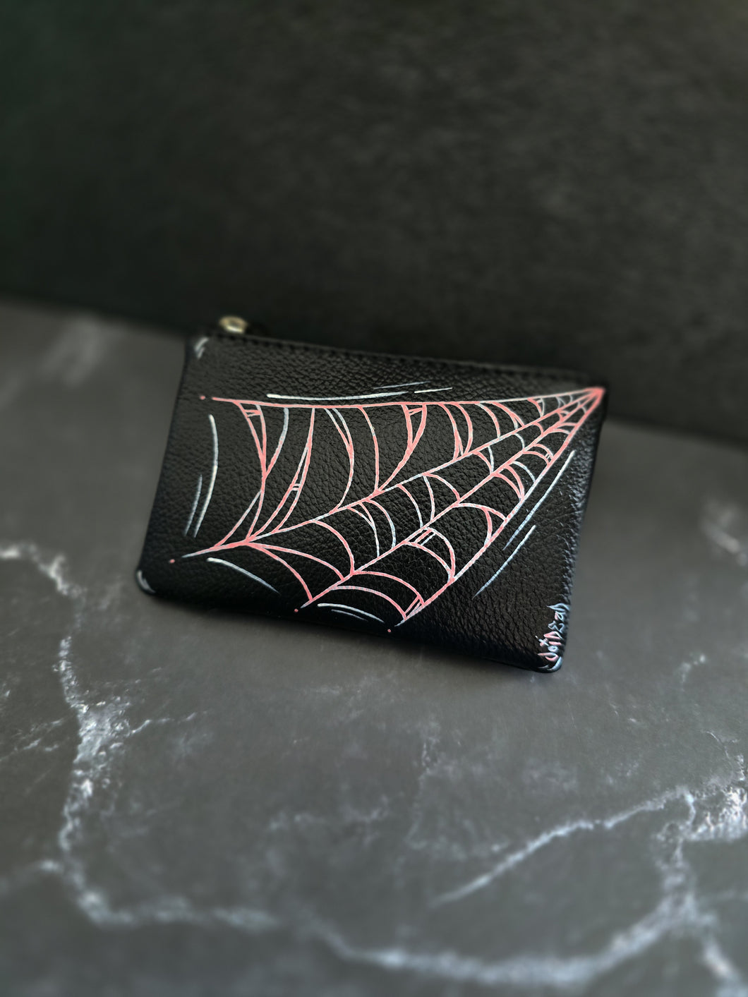 Pink Web hand painted pouch by voidead