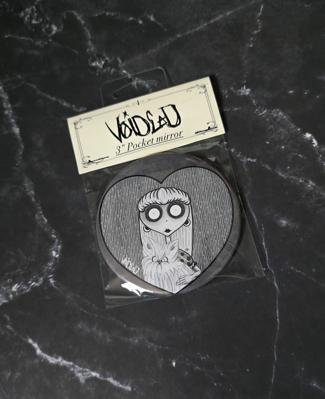 Spooky Girl & Cat Pocket Mirror By Voidead