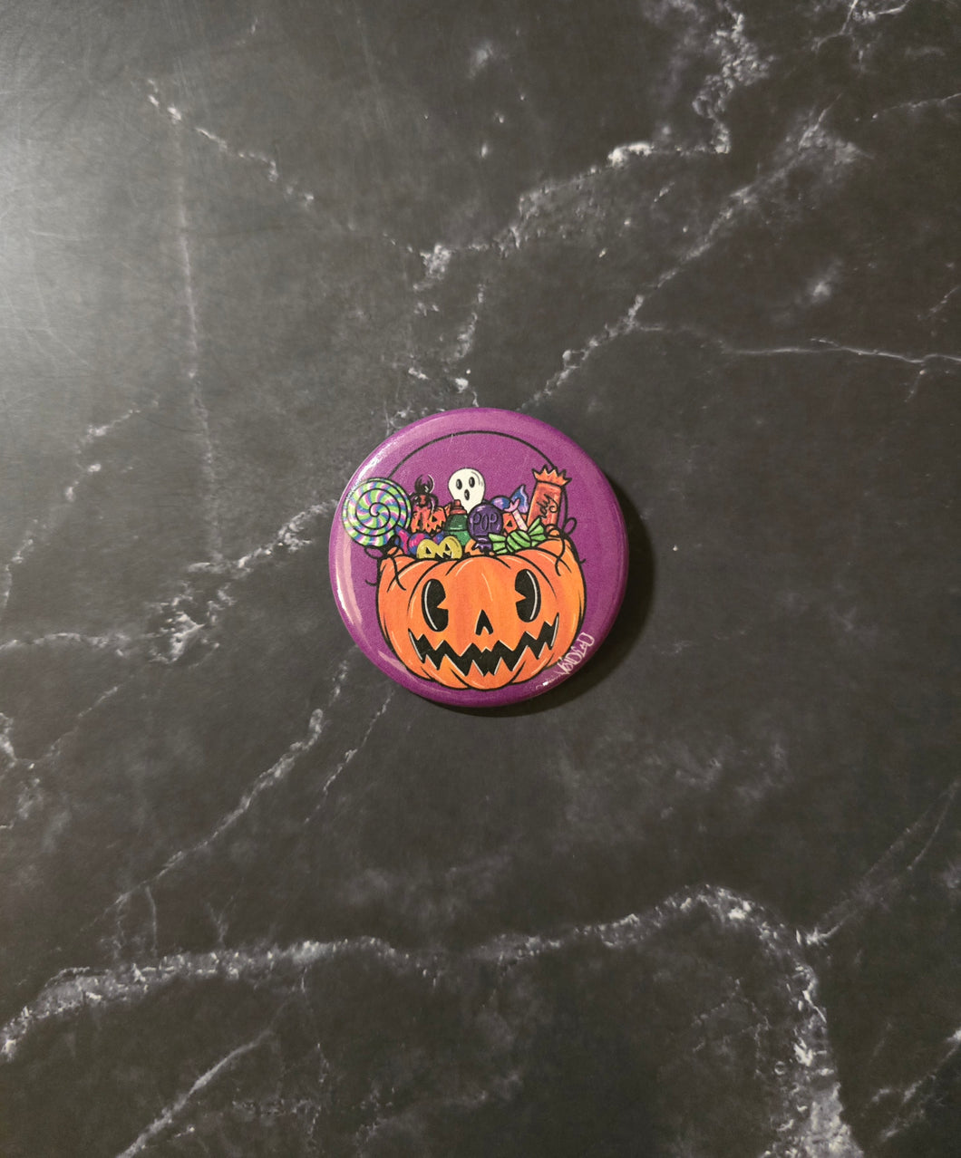 Pumpkin Bucket Pinback Button By VOIDEaD