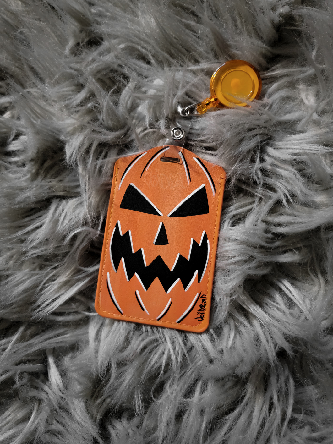 Pumpkin painted retractable ID Tag Preorder By VOIDEaD